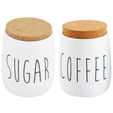 Kit 2 Latas Porta Condimentos Sugar e Coffee 850ml Potes para Açúcar e Café em Metal OAK Yoi Branco